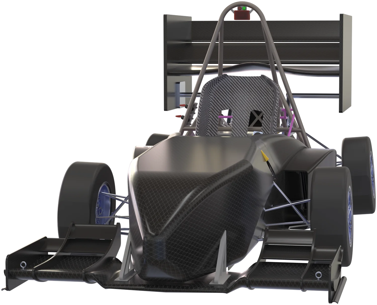 Front three-quarter view of the Tec Racing electric formula car