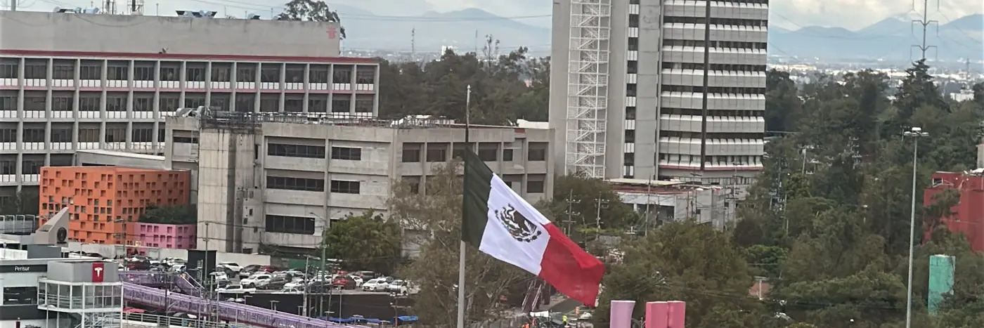 Mexico City seen on arrival for the competition, with the Mexican flag flying